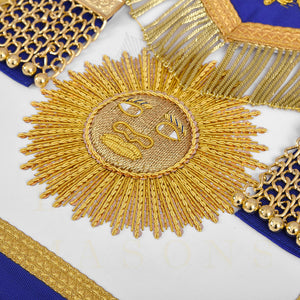 Past Grand Master Blue Lodge Apron - Quality A++ Gold Hand Embroidery & Blue