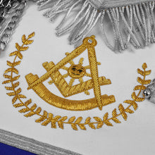 Load image into Gallery viewer, Past Master Blue Lodge California Regulation Apron - Gold Bullion With Silver Braid Fringe