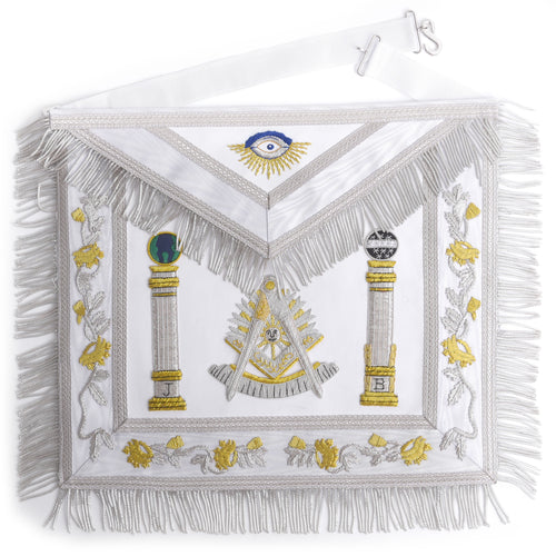 Past Master Blue Lodge California Regulation Apron - White & Gold With Pillars