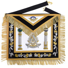 Load image into Gallery viewer, Past Master Blue Lodge California Regulation Apron - Black &amp; Gold Hand Embroidery Bullion With Pillars