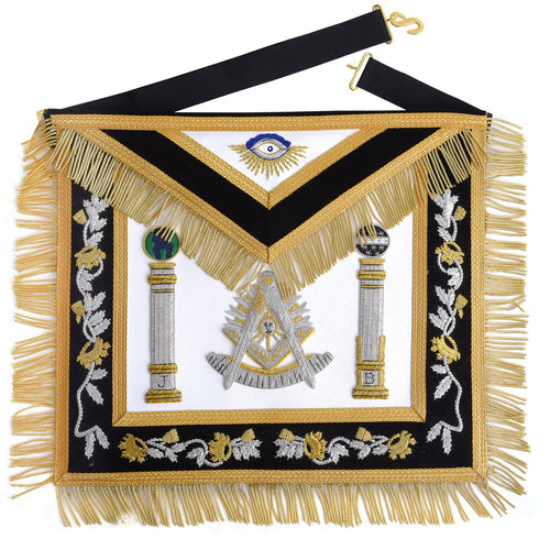 Past Master Blue Lodge California Regulation Apron - Black & Gold Hand Embroidery Bullion With Pillars | Regalia Lodge