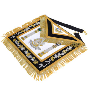 Past Master Blue Lodge California Regulation Apron - Black & Gold Hand Embroidery Bullion With Pillars | Regalia Lodge