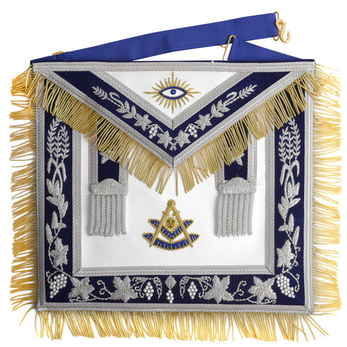 Past Master Blue Lodge Apron - Silver & Blue Hand Embroidery Bullion | Regalia Lodge