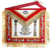 Cargar imagen en el visor de la galería, Past Master Blue Lodge California Regulation Apron - Red &amp; Gold Hand Embroidery Bullion With Pillars