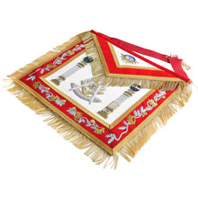 Charger l&#39;image dans la galerie, Past Master Blue Lodge California Regulation Apron - Red &amp; Gold Hand Embroidery Bullion With Pillars