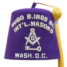 Cargar imagen en el visor de la galería, International Masons Fez Hat - Purple With White Sparkling Rhinestones- Masonic Fez Caps | Regalia Lodge