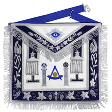 画像をギャラリービューアに読み込む, Past Master Blue Lodge California Regulation Apron - Blue &amp; Silver Hand Embroidery Bullion With Pillars