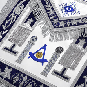 Past Master Blue Lodge California Regulation Apron - Blue & Silver Hand Embroidery Bullion With Pillars | Regalia Lodge