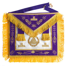 Cargar imagen en el visor de la galería, Past Grand Master Blue Lodge Apron - Purple With Gold Emblem With Wreath