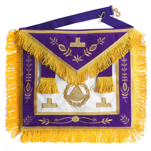 Past Grand Master Blue Lodge Apron - Purple With Gold Emblem With Wreath | Regalia Lodge