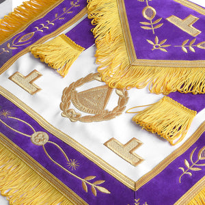 Past Grand Master Blue Lodge Apron - Purple With Gold Emblem With Wreath