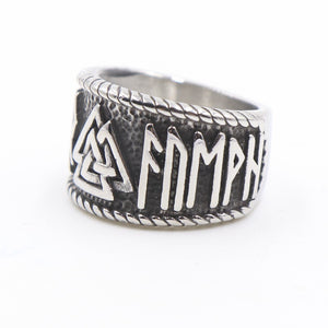 Beowulf Regalia Handcrafted Stainless Steel Dual Color Valknut And Rune Ring