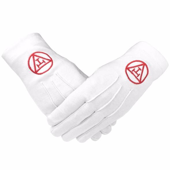 Masonic Royal Arch 100% Cotton Gloves with Machine Embroidery (2 Pairs)