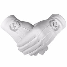 Carica l&#39;immagine nel visualizzatore di Gallery, Masonic Cotton Gloves with Machine Embroidery Square Compass Silver (2 Pairs)