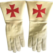 Load image into Gallery viewer, Knight of Malta Buff Color Gauntlets Red Maltese Cross Soft Leather Gloves