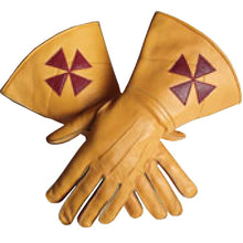 Cargar imagen en el visor de la galería, Knight Templar Yellow Color Gauntlets Red Cross Soft Leather Gloves