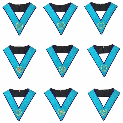 Officers Memphis Misraim French Regulation Officer Collar Set - Machine Embroidery - Set of 9 Collar | Regalia Lodge