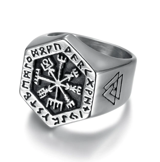 Beowulf Regalia Handcrafted Stainless Steel Hexagonal Vegvisir & Valkn ...