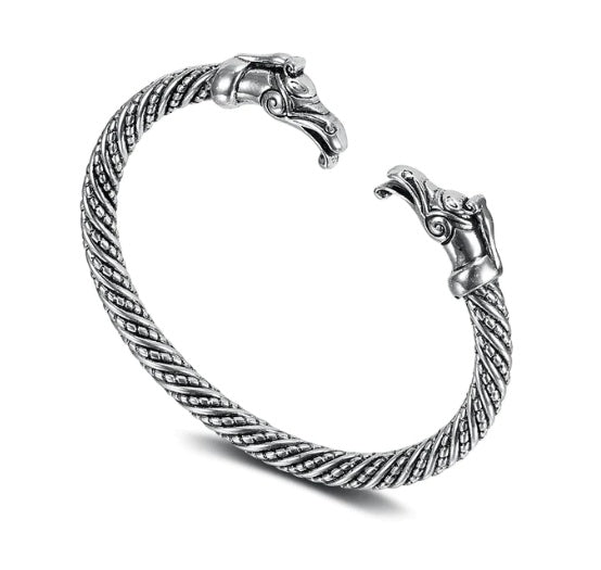 Beowulf Regalia Handcrafted Stainless Steel Dragon Head Torc Bracelet