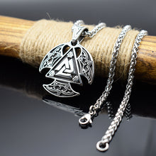 Cargar imagen en el visor de la galería, Beowulf Regalia Circular Handcrafted Stainless Steel Valknut Axe Head Pendant