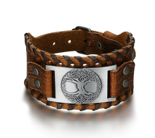 Afbeelding in Gallery-weergave laden, Beowulf Regalia Leather Buckle Arm Cuff With Metal Tree Of Life