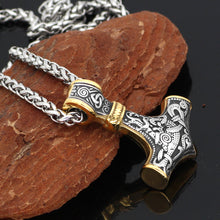 Carica l&#39;immagine nel visualizzatore di Gallery, Beowulf Regalia Handcrafted Stainless Steel Dual Color Mammen-Style Thor&#39;s Hammer Pendant