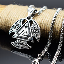 Cargar imagen en el visor de la galería, Beowulf Regalia Circular Handcrafted Stainless Steel Valknut Axe Head Pendant