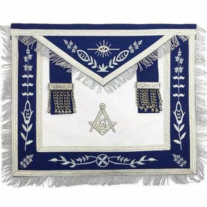 Masonic Blue Lodge G Master Mason Silver Machine Embroidery Freemasons Apron