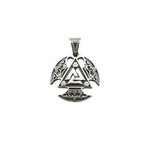 Cargar imagen en el visor de la galería, Beowulf Regalia Circular Handcrafted Stainless Steel Valknut Axe Head Pendant