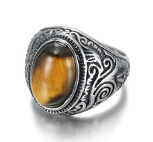 Load image into Gallery viewer, Beowulf Regalia Handcrafted Stainless Steel Celtic Scroll Ring With Inset Stone