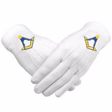 Charger l&#39;image dans la galerie, Masonic Cotton Gloves Machine Embroidery Yellow Square and Compass (2 Pairs)