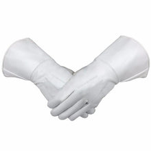 Load image into Gallery viewer, Masonic Piper Drummer Leather Gauntlets/Gloves White Soft Leather Knight Templar