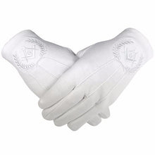 Carica l&#39;immagine nel visualizzatore di Gallery, Masonic Regalia 100% Cotton Gloves Square Compass and G - White  (2 Pairs)