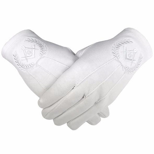 Masonic Regalia 100% Cotton Gloves Square Compass and G - White (2 Pairs) | Regalia Lodge