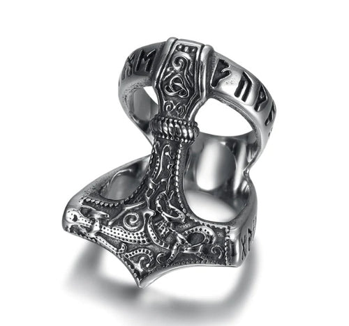 Beowulf Regalia Handcrafted Stainless Steel Open Thor's Hammer Ring- Masonic Regalia