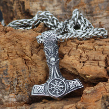 Carica l&#39;immagine nel visualizzatore di Gallery, Beowulf Regalia Handcrafted Stainless Steel Mjolnir With Skull And Helm Of Awe