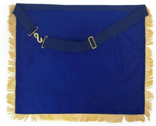 Load image into Gallery viewer, Navy Blue Apron Master Mason Square G &amp; Pillars Freemasons Gold Fringe | Regalia Lodge