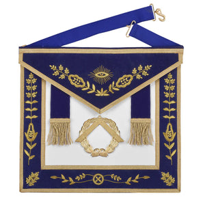 Grand Master Blue Lodge Apron - Royal Blue Velvet With Gold Metal Badge