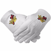 Charger l&#39;image dans la galerie, Masonic Knight Templar KT 100% Cotton Machine Embroidery white Glove (2 Pairs) | Regalia Lodge