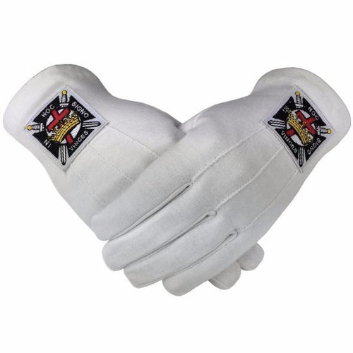 Masonic Knight Templar KT 100% Cotton Machine Embroidery Emblem Glove (2 Pairs)