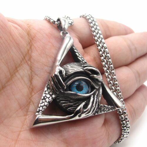 Premium Quality Blue Evil All-Seeing Eye Hip Hop Pendant Necklace for Men-Blue Lodge Necklaces & Pendants-Masonic Pendants-Freemason necklace