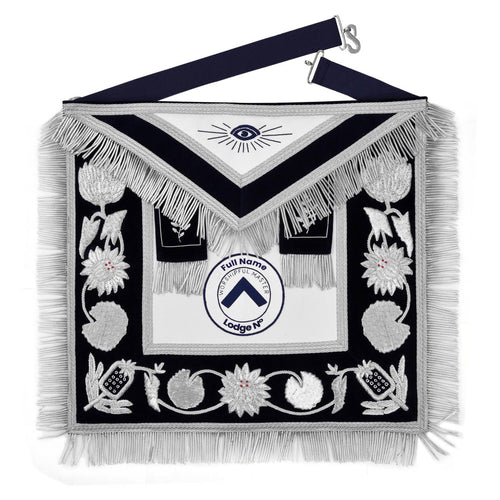 Worshipful Master Blue Lodge Apron - Customizable Blue Velvet With Silver Bullion & Fringe