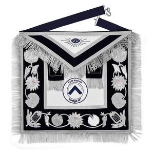 Worshipful Master Blue Lodge Apron - Customizable Blue Velvet With Silver Bullion & Fringe | Regalia Lodge