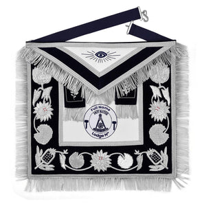 Past Master Blue Lodge Apron - Customizable Hand Embroidery Silver Bullion With Blue Velvet