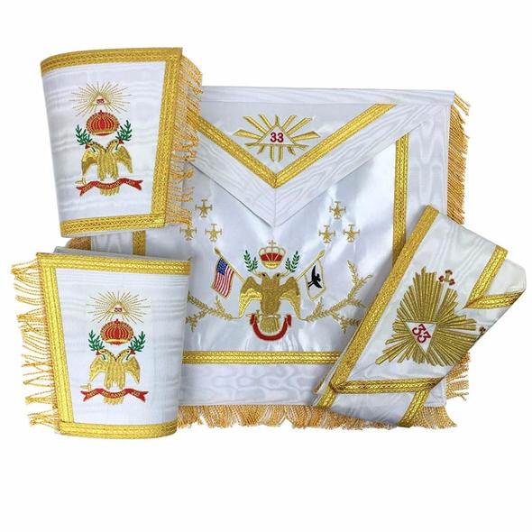 Masonic Rose Croix 33rd Degree Silk Apron, Gauntlets and Collar Set - All Countries Flags