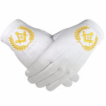 Load image into Gallery viewer, Masonic Regalia 100% Cotton Gloves Square Compass and G Yellow (2 Pairs) | Regalia Lodge