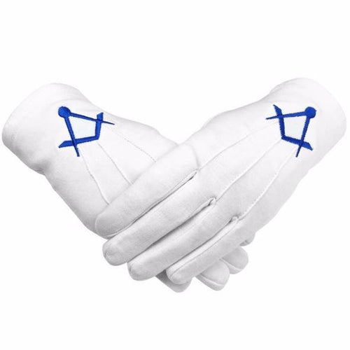 Masonic Cotton Gloves Thin Square and Compass Machine Embroidery (2 Pairs) | Regalia Lodge