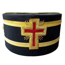 Load image into Gallery viewer, Masonic Knights Templar Red Cross Black Cap with Gold Braid