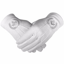 Load image into Gallery viewer, Masonic Cotton Gloves with Machine Embroidery Square Compass and G Silver  (2 Pairs)