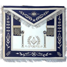 Carica l&#39;immagine nel visualizzatore di Gallery, Navy Blue Apron Master Mason Square G &amp; Pillars Freemasons Silver Fringe